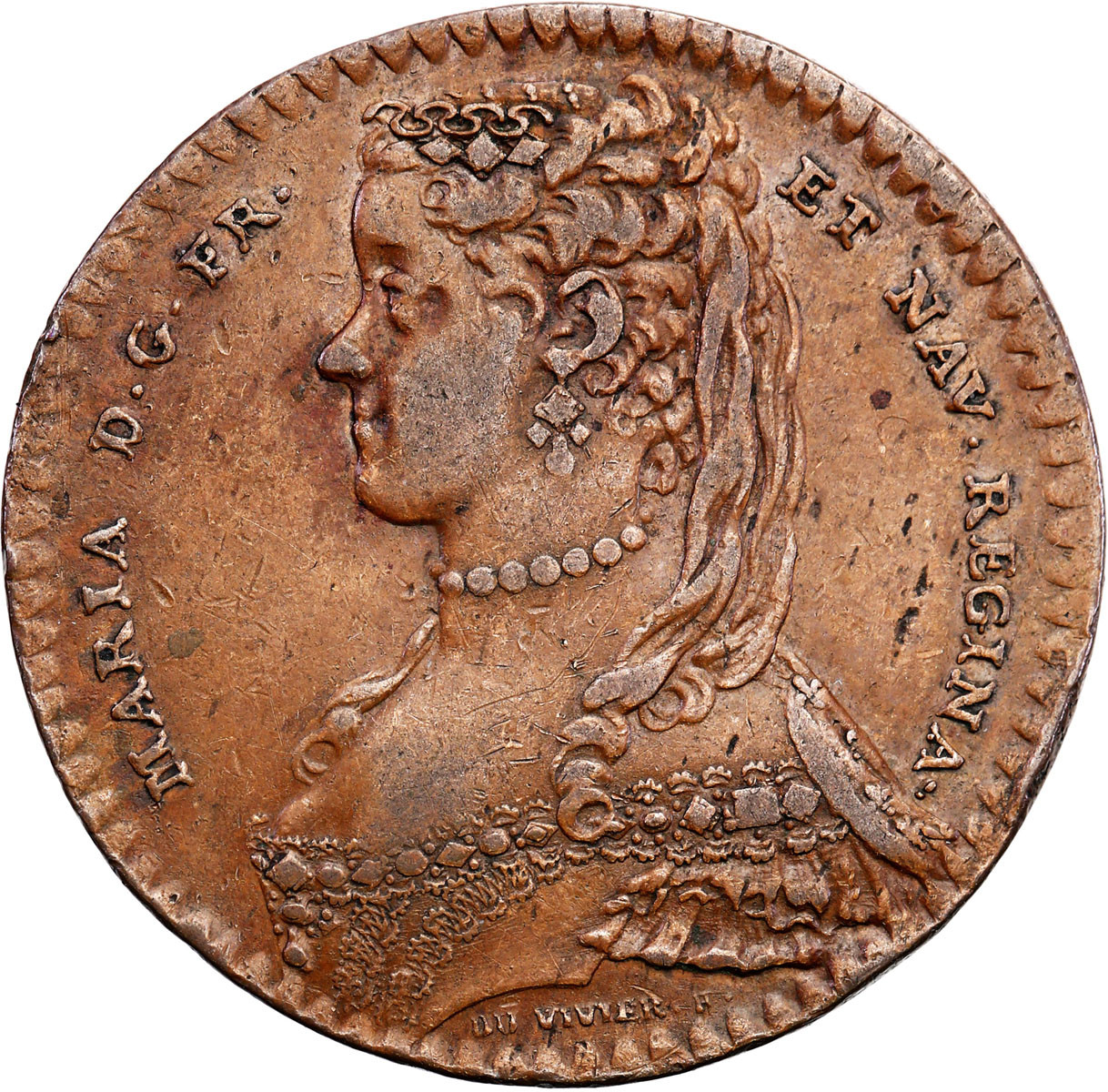 Polska / Francja. Maria Leszczyńska -  królowa Francji. Żeton 1728, miedź